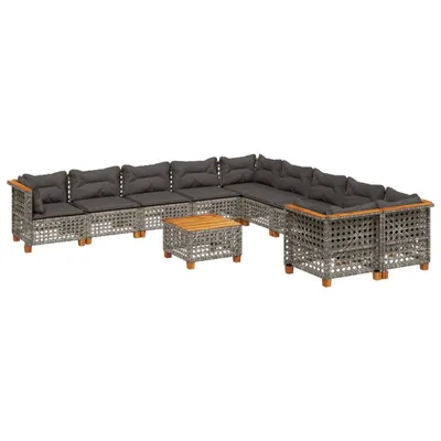 Produktbild von 11-tlg. Garten-Sofagarnitur mit Kissen Grau Poly Rattan