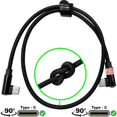 Produktbild von USB-C auf USB-C nylon kabel Ladekabel 90° Doppelwinkelstecker für Xiaomi 15, 15 Ultra, Redmi Note 13 Pro, 13 Pro+