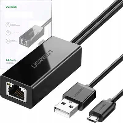Produktbild von Ugreen 30985 externá sieťová karta pre Chromecast s konektormi micro USB / USB-A 100Mbps 1m - čierna