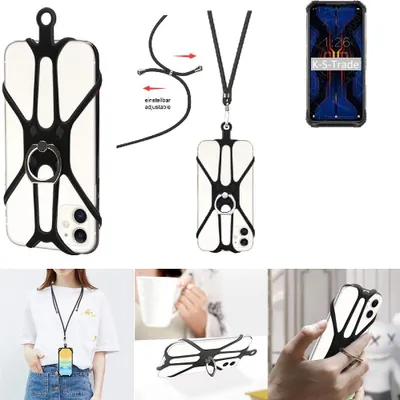 Produktbild von K-S-Trade 3in1 Handykette Handyband Handykordel Halsband Smartphone-Ring Handy-Ring kompatibel mit Doogee S95 Pro Fingerhalterung Handyring