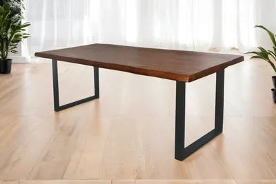 Produktbild von Refurbished Möbelretoure Esstisch Baumkante 240 x 100 cm Mangoholz Honig U-Gestell schwarz CALI