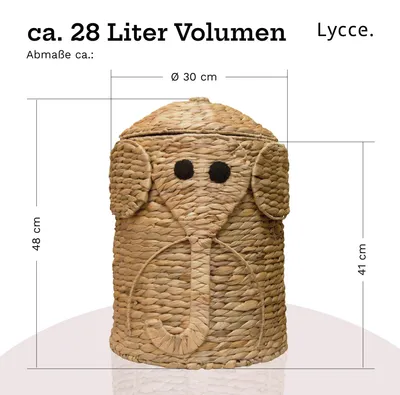 Produktbild von Lycce Wäschekorb mit Deckel 28 l Elefant Wasserhyazinthe natur Kinderzimmer