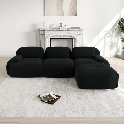 Produktbild von Modulares Ecksofa ohne Montage, ergonomisch und haustierfreundlich, aus Cordstoff mit extra-breiten Armlehnen, 32D hochelastische Polsterung