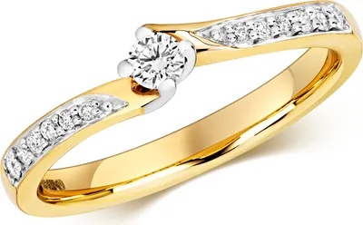 Produktbild von Funkelndes Feuer 9 Karat (375) Gold Solitär Verlobung Damen - Diamant Ring Brillant-Schliff 0.20 Karat H - I1, 54 (17.2); TRS321349KYRSN