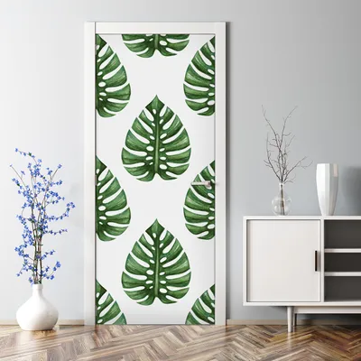 Produktbild von Dekorative Abnehmbarer Wandsticker Türtapete selbstklebend Klebefolie Grüne Tropenblätter 70 x 200 cm