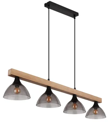 Immagine prodotto di Lampada a sospensione a LED, metallo, nero opaco, legno, vetro, L 96 cm