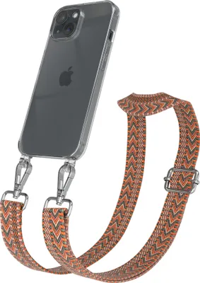 Produktbild von EAZY CASE Handykette - Verstellbarer Trageriemen kompatibel mit Apple iPhone 15, Handykordel mit transparenter Silikon-Hülle, Band in Orange