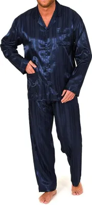 Produktbild von Satin Pyjama lang, durchgeknöpft, Schattenstreifen, 251 101 94 010 ; marine , 62