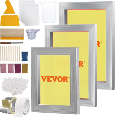Image de Kit de sérigraphie, 3 pcs. Cadre de sérigraphie en aluminium 6x10/8x12/10x14 pouces 110 Mesh, 5 paillettes & raclette de sérigraphie & films pour T-shirts, impression DIY etc.
