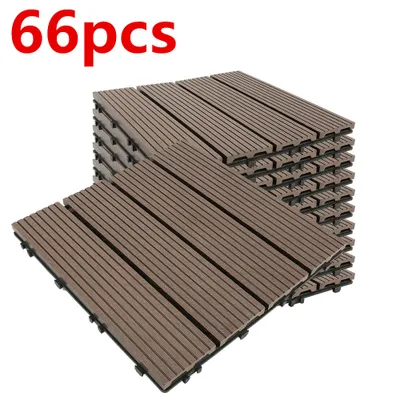 Produktbild von 66 Stück WPC Fliesen 1m²-6m² Terrassenfliesen Set Holzfliesen 30x30cm Klickfliesen Bodenbelag Braun