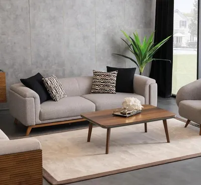 Produktbild von Wohnzimmer Set Sofa 3 Sitzer Couch Couchtisch Sitzgruppe Textil Beige