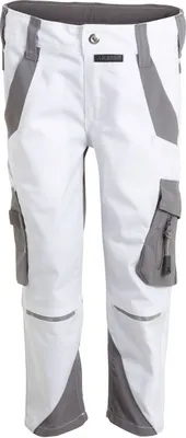 A pair of white and gray children's work pants.