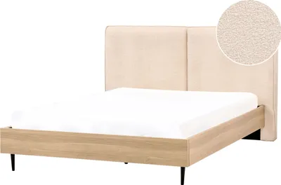 Obrázek produktu pro BELIANI Rám postele béžový buklé čalounění manželská postel 160 x 200 cm čalouněné čelo MDF rám kovové nohy lamelový rošt moderní styl ložnice