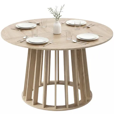Produktbild von Runder Esstisch fš¹r 4 bis 6 Personen, ? 120 x 75 cm, Kš¹chentisch mit stabilem Lattengestell, Naturholz