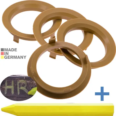 Produktbild von 4X Zentrierringe 70,1 x 57,1 mm Hellbraun Felgen Ringe + 1x Reifen Kreide Fett Stift