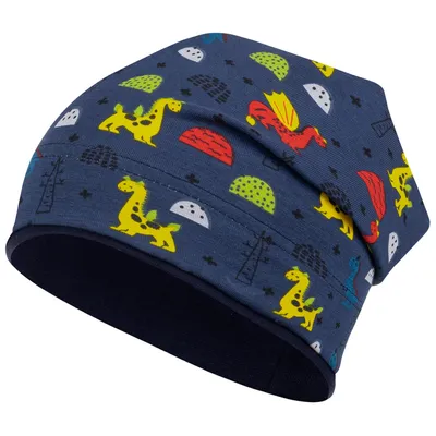 Produktbild von Jungen Mütze Beanie Übergangsmütze Dinosaurier Drachen Krokodil, Blau, Gr. 54-56