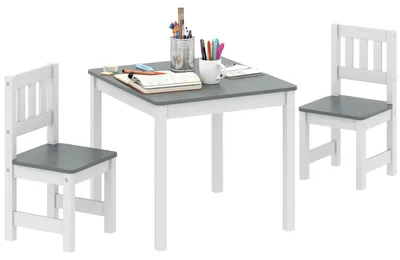 Productafbeelding van Kindertafel met 2 stoelen, 3-delige kinderzitset, kindermeubelen, 56 x 52 x 48 cm Grijs