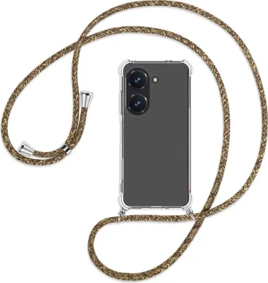 Produktbild von Handykette Backcover-Schutzhülle mit Band (Metall silberfarben) für Asus Zenfone 9 / Zenfone 10 (5.9'') - braun+beige