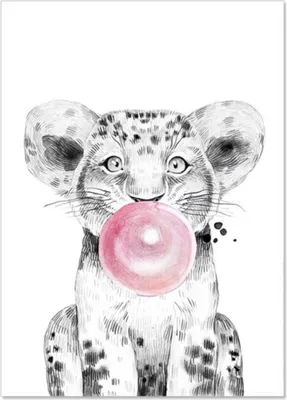 Produktbild von TPFLiving Kunstdruck LW-1325 (OHNE RAHMEN) Poster - Leinwand - Wandbild - Hochauflösender Giclée-Druck, langlebig und hochwertig - Tiere mit Luftballon, Elefant, Löwe, Giraffe, Zebra -  - Größe: 21x30cm