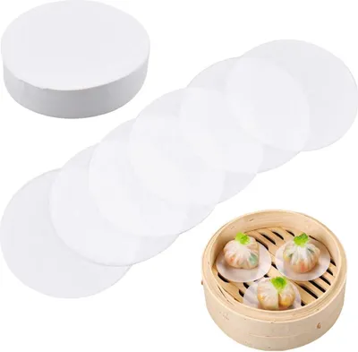 Produktbild von Dokpav Backpapier, 500 Stück 9 cm Antihaft-Wachspapier Backpapier, Backpapier Pergament, Bambusdämpfer-Papier, Heißluftfritteusen-Einlage, Wachspapier Burger-Scheiben, für Burger, Patty, Kochen.