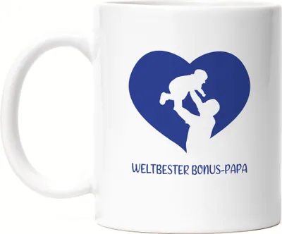 Produktbild von Weltbester Bonus-Papa Tasse Spruch Herz Vatertag Geschenkidee Bester Stiefvater
