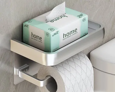 Produktbild von ["Toilettenpapierhalter, mit 2 Befestigungsoptioneund Aluminium Ablage, Wandmontage, Kein Bohren, Silber , 183 mm"],