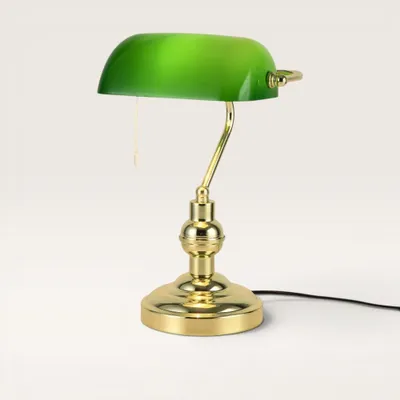 Image de LUSENZ - Lampe de banquier Arvion verde métal vert et doré IP20 interrupteur à tirette