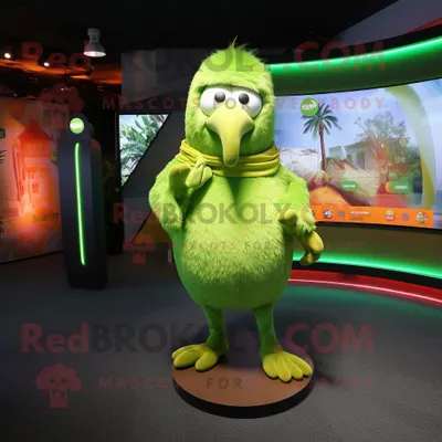 Productafbeelding van Lime Green Kiwi mascotte REDBROKOLY kostuum personage gekleed met een T-shirt met lange mouwen en armbanden