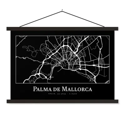 Produktbild von MuchoWow® Textilposter Karte - Stadtplan - Palma de Mallorca - Karte 150x100 cm mit schwarzem Rahmen - Schlafzimmer