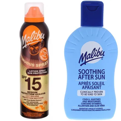 Zdjęcie produktu dla Malibu SPF15 Balsam Ochronny W Aerozolu 175ml + Balsam Po Opalaniu 200ml
