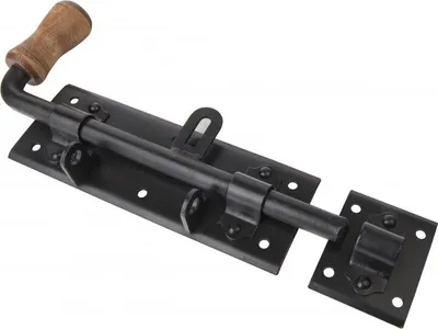Produktbild von BKshop | Türriegel - 280x80 mm - Schwarz Verzinkt - Für Türen und Schränke - Torriegel - WRK 280c - Rundbolzen - Griff aus Holz