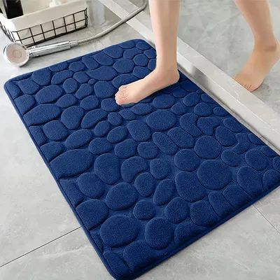 Image de Tapis de bain en mousse à mémoire de forme, lavables, 50 x 80 cm, tapis de bain absorbants, lavables en machine (bleu marine)