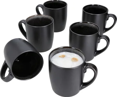 Produktbild von Reactive Glaze Grey Black 6er Set Kaffeebecher 250ml schwarz Tee-Tassen Mug Cup