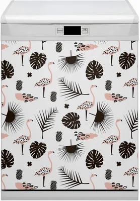 Produktbild von Magnet Folie für Geschirrspüler Küche Magnetmatte 60x80 cm  Nachbildung Geschirrspüle  - Blätter und Flamingos