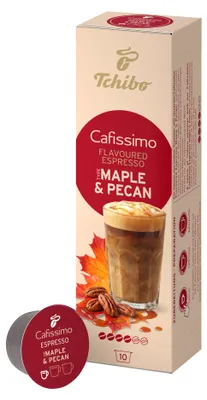 Produktbild von Tchibo Cafissimo Kaffeekapseln, Flavoured Espresso Maple & Pecan, 10 Stück Limited Edition, nussig im Geschmack mit natürlichen Aromen von süßem Ahornsirup , 4/6 Intensität, aromadicht versiegelt