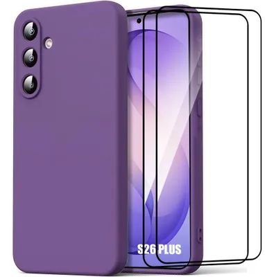 Image de Coque + 2 Verres Trempés pour Samsung Galaxy S26 Plus, Protection Silicone Léger Anti-Rayures Antichoc Violet Foncé