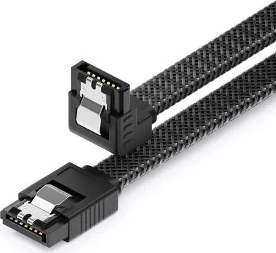 Produktbild von deleyCON 30 cm SATA 3 Kabel Nylon 6 Gbit/s Datenkabel SATA III Anschlusskabel Serial ATA Verbindungskabel für Mainboard & Festplatte HDD SSD 1 S-ATA L-Stecker 90° Gewinkelt Schwarz