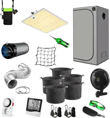 Obrázek produktu pro Canna4Home GrowBox kompletní sada 60 x 60 x 180 cm šedý pěstební skleník s LED pěstební lampou, se sadou pro odsávání vzduchu, květináči na rostliny