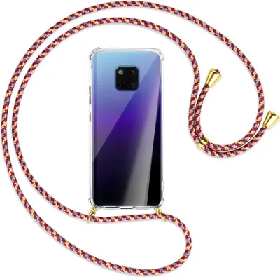 Produktbild von Handykette Backcover-Schutzhülle mit Band (Metall goldfarben) für Huawei Mate 20 Pro - weinrot/gelb/grau