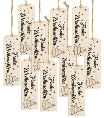 Produktbild von 10 Frohe Weihnachten Text Anhänger - natur schwarz aus Holz