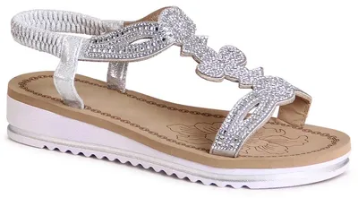 Produktbild von topschuhe24 2828 Damen Glitzer Sandalen Riemchen Keilabsatz Sandaletten , Farbe:Silber, Größe:40 EU