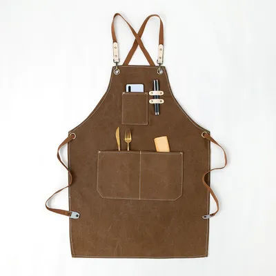 Produktbild von Canvas Kochschürze, Kreuz zurück Heavy Duty Arbeit Schürze mit verstellbaren Trägern und großen Taschen für Männer Frauen,(Stil 3)