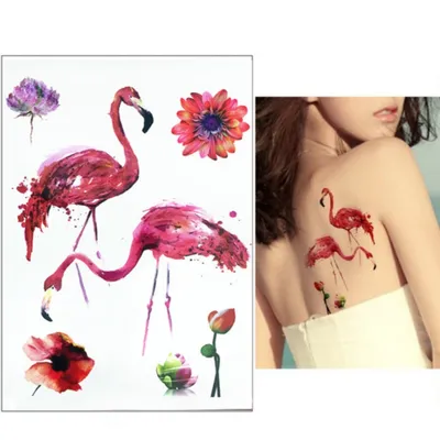 Produktbild von Temporäres Tattoo Flamingo Blume Design Temporary Klebetattoo Körperkunst