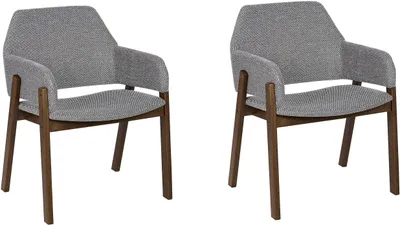 Produktbild von BELIANI Esszimmerstuhl 2er Set Hellgrau Stoffbezug mit Dunklen Holzbeinen Hohe Rückenlehne Retro Klassisches Design für Wohnzimmer Esstisch Gastronomie
