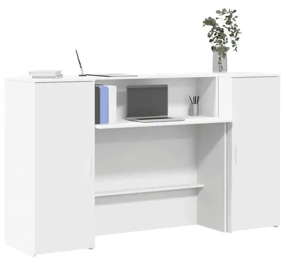 Obrázek produktu pro Recepční pult – Pult pro recepci – Bílý pult – Konstrukce z dřeva – Velká pracovní deska, rozměry 180x50 cm