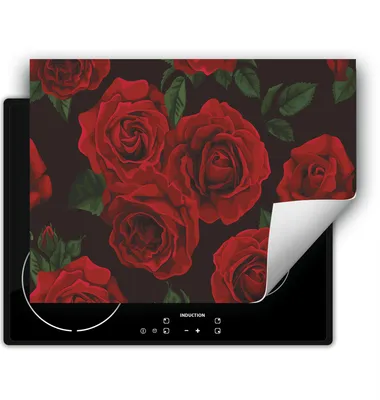 Produktbild von DarHaus Herdabdeckplatte 80x52 cm Anti Rutsch Matte Aufrollbar, rote - Rosen