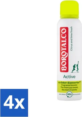 Produktbild von Borotalco – Deodorant-Spray – Aktiv – Zitrus- & Limettenfrisch – 0 % Alkohol – 150 ml - Vorteilspack - 4 Stücke