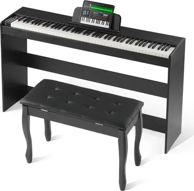 Obrázok produktu pre VEVOR digitálne piano, 88 klávesov, elektrické piano, dvojitá klaviatúra a reproduktor, jednoduchý držiak s dvojitou lavicou, slúchadlá, 200 tónov a rytmov, podporuje Bluetooth/USB/MIDI