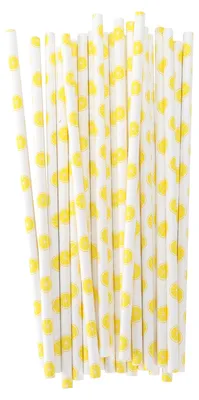 Image de 50 pailles à boisson, motif fruité, papier biodégradable, pour une fête à la plage ou un pique-nique, motif citron