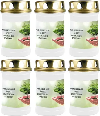 Produktbild von Grabkerze Weiß 6er Pack, Brenndauer: 48 Stunden ( je Kerze ), Motiv: Baum
